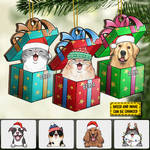 Christmas Gift Box - Dogs And Cats - Personalized Shaped Ornament.