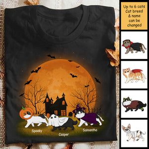 Enjoy The Halloween Night With Your Cats - Personalized Unisex T-Shirt.