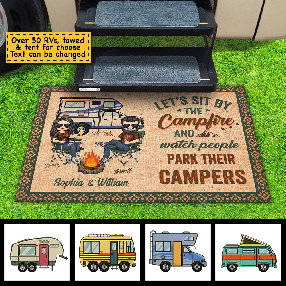 Let's Sit By The Campfire & Watch People - Gift For Camping Couples, Husband Wife, Personalized Decorative Mat.