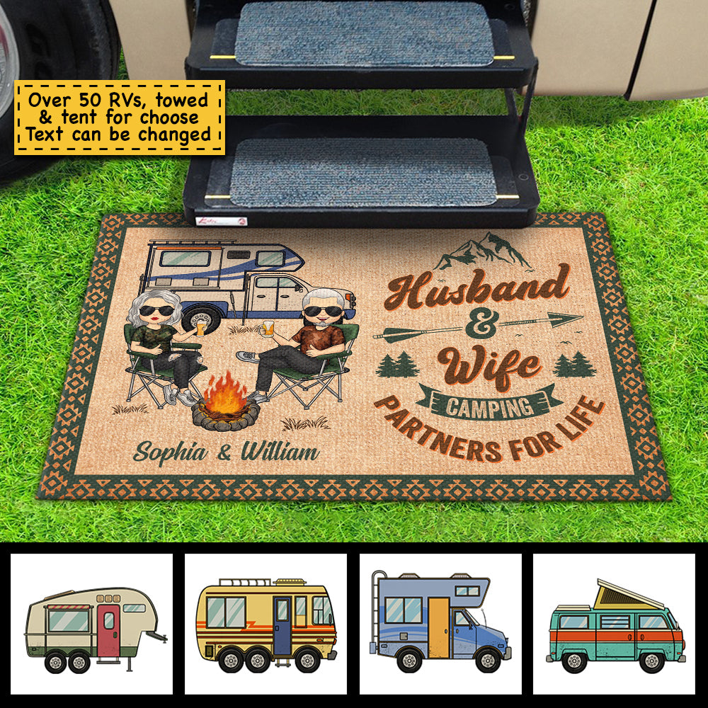 Let's Sit By The Campfire & Watch People - Gift For Camping Couples, Husband Wife, Personalized Decorative Mat.