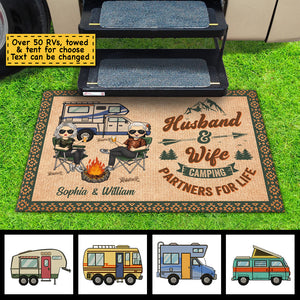 Let's Sit By The Campfire & Watch People - Gift For Camping Couples, Husband Wife, Personalized Decorative Mat.