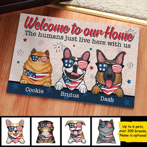 Welcome To Our Home - 4th Of July Funny Personalized Pet Decorative Mat (Cat & Dog).