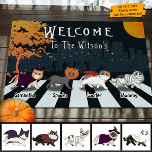 Halloween For Cats - Welcome To The Cat Family Crosswalk - Personalized Decorative Mat, Halloween Ideas..