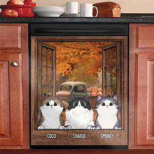 Fall Scenery Cats By The Window - Personalized Dishwasher Cover.