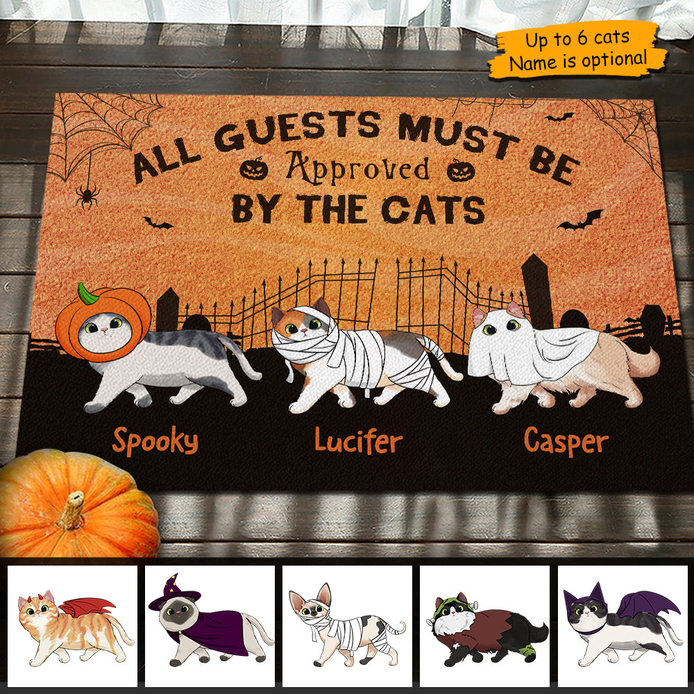 Halloween For Cats - All Guests Must Be Approved By The Cats - Personalized Decorative Mat.