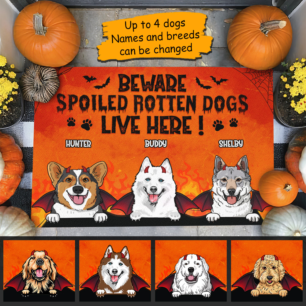 Beware Spoiled Rotten Dogs Live Here - Dogs Halloween - Personalized Decorative Mat.