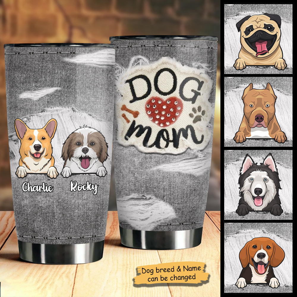 Dog Mom Jeans Texture - Personalized Tumbler, Gifts For