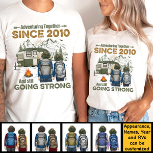 Adventuring Together And Still Going Strong - Personalized Unisex T-shirt, Hoodie, Sweatshirt - Gift For Couple, Husband Wife, Anniversary, Engagement, Wedding, Marriage, Camping Gift