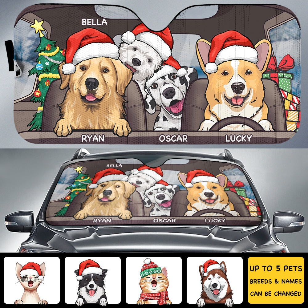 Santa Paws Is Coming To Town - Personalized Dog Auto Sun Shade.
