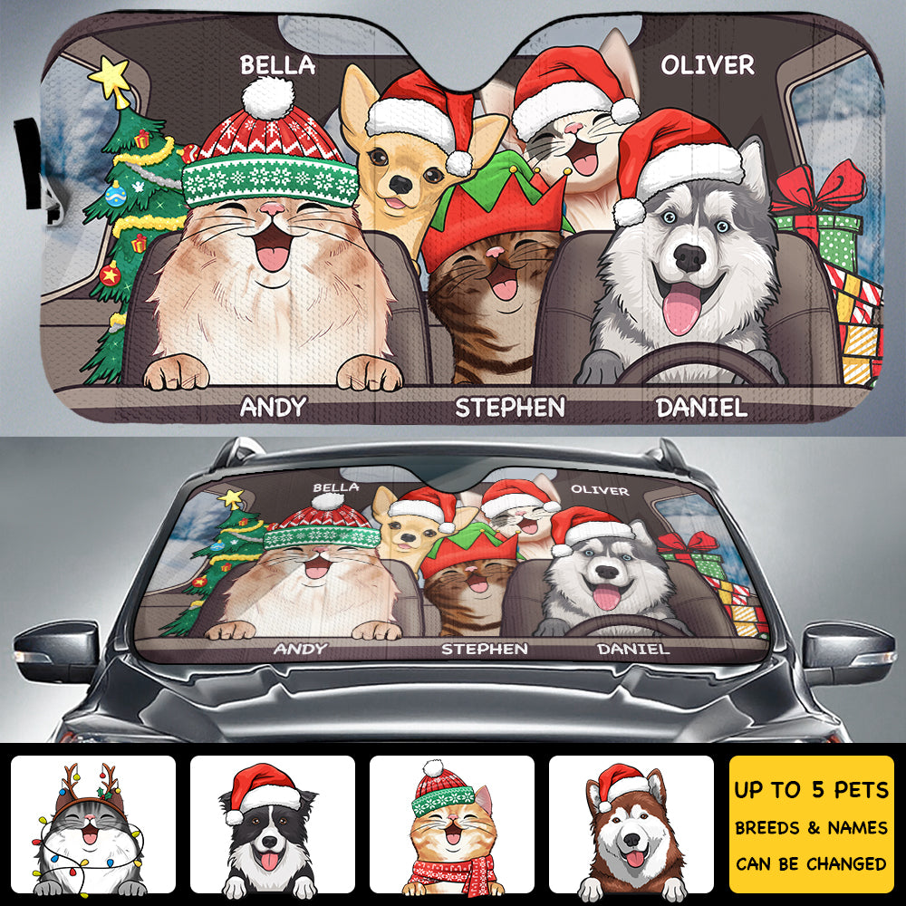 Santa Paws Is Coming To Town - Personalized Dog Auto Sun Shade.