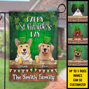 Happy St. Patrick's Day With Dogs - Gift For St. Patrick's Day, Personalized Flag.
