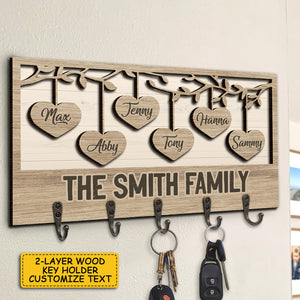 Our Beloved Family - Personalized Key Hanger, Key Holder, 2-Layer Wood Key Hanger - Gift For Couple, Husband Wife, Anniversary, Engagement, Wedding, Marriage Gift