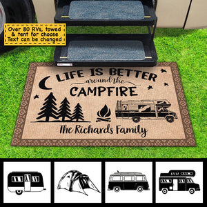 Life Is Better Around The Campfire - Personalized Decorative Mat.