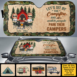 Let's Sit By The Campfire - Personalized Auto Sunshade - Gift For Couples, Camping Lovers