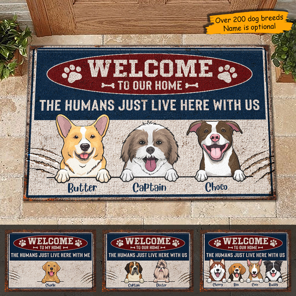 Welcome To Our Home Metal Sign Style - Funny Personalized Dog Decorative Mat.