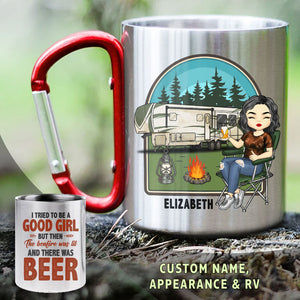 I Tried To Be A Good Girl But - Personalized Carabiner Camping Mug - Gift For Camping Lovers