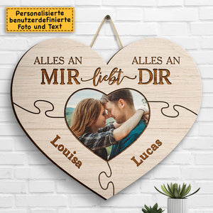 Alles An Mir Liebt Alles An Dir - Upload Image, Gift For Couples, Husband Wife - Personalized Shaped Wood Sign German