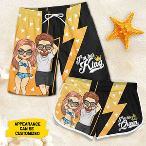 I Am Her King - Personalized Couple Beach Shorts - Gift For Couples, Husband Wife