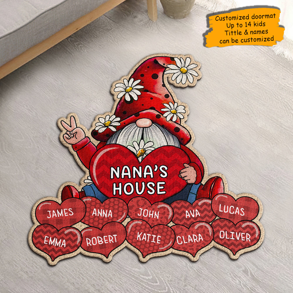 Nana & Kids Hearts - Personalized Shaped Decorative Mat - Gift For Mom, Grandma