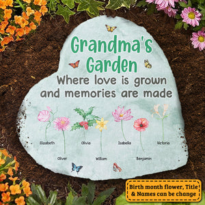 Jardin de grand-mère où l'amour grandit et où les souvenirs se créent - Pierre de jardin personnalisée - Cadeau pour grand-mère et grands-parents
