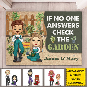 If No One Answers Check The Garden - Personalized Decorative Mat - Gift For Couples, Gardening Lovers