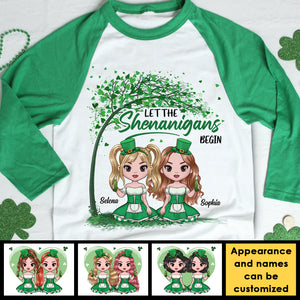 Let The Shenanigans Begin - Gift For Besties, Personalized St. Patrick's Day Unisex Raglan Shirt.