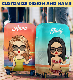 Chibi Summer Beach Sunset - Personalized Luggage Cover - Gift For Bestie