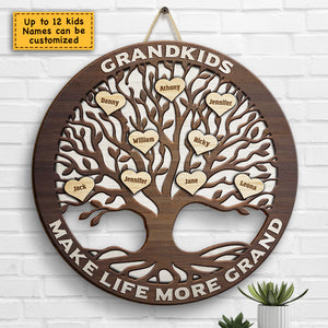 Grandkids Make Life More Grand - Gift For Mom, Grandma - Personalized Shaped Wood Sign.