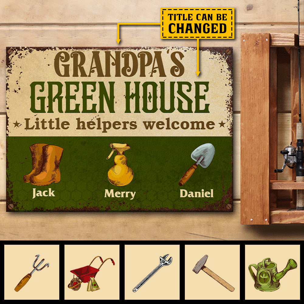 Grandpa's Garden - Little Helpers Welcome - Personalized Metal Sign.