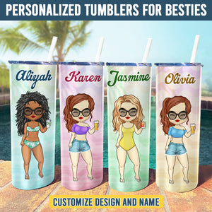 Wavy Lines Pattern For Summer - Personalized Skinny Tumbler - Gift For Bestie
