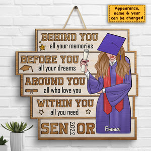 Before You, All Your Dreams - Personalized Shaped Wood Sign - Graduation Gift