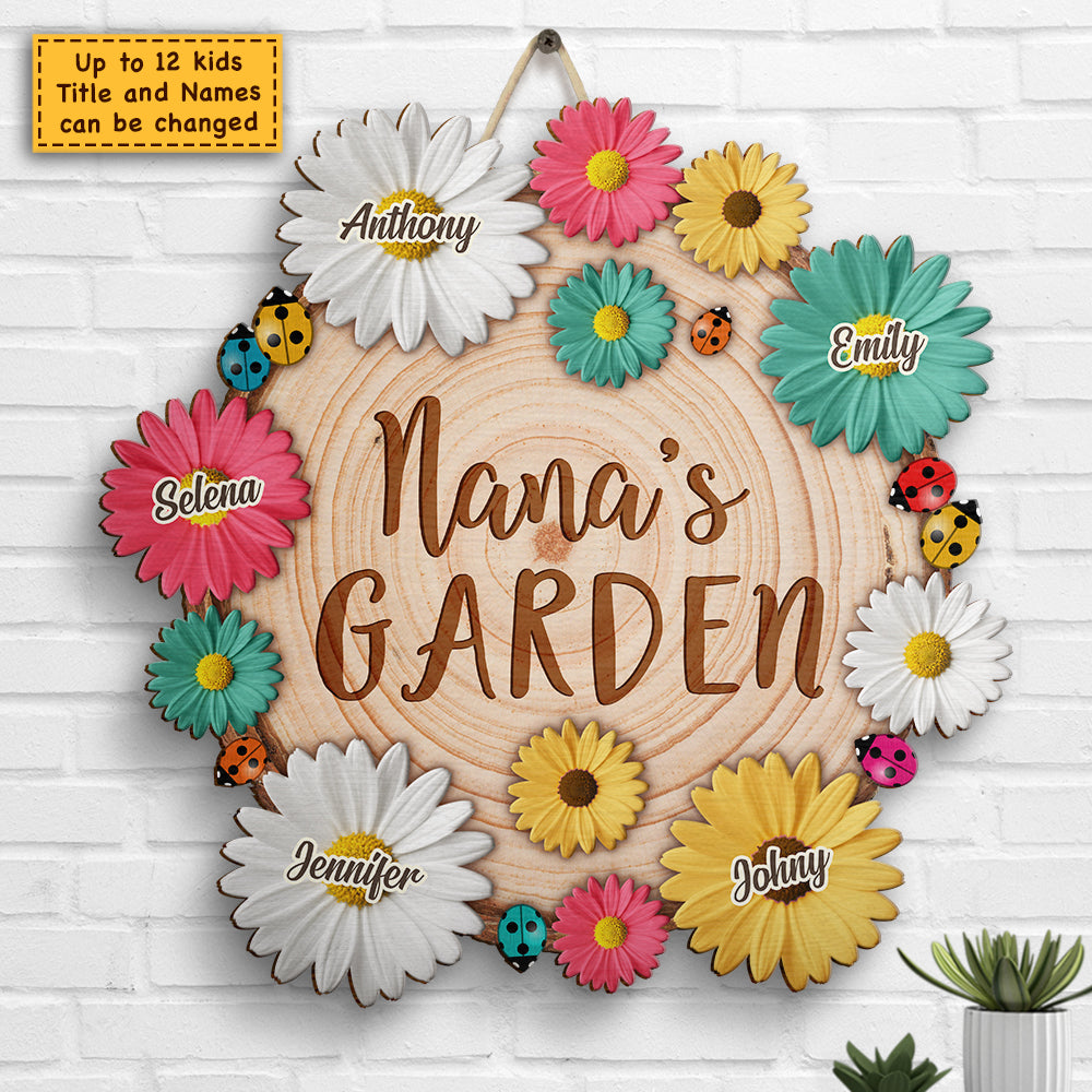 Fleurs du jardin de Nana - Cadeau pour maman, grand-mère - Panneau en bois personnalisé