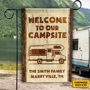 Welcome To Our Family Campsite - Personalized Flag - Gift For Camping Lovers