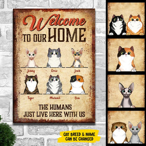 The Humans Just Live Here With Us - Funny Personalized  Cat Metal Sign.
