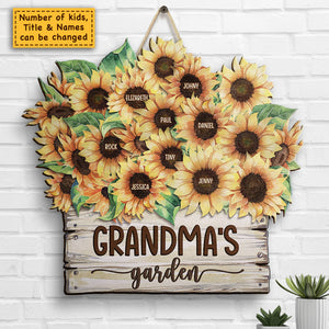 Grandma's Little Garden - Personalized Shaped Wood Sign - Gift For Grandma, Grandparents