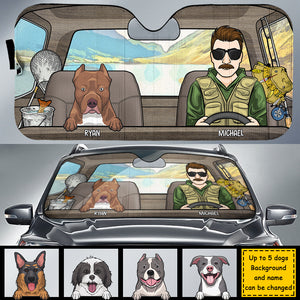 Man And His Dogs - Personalized Dog Auto Sun Shade.