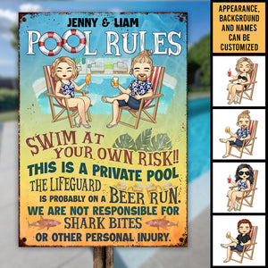 Swim At Your Own Risk - Personalized Metal Sign - Gift For Couples, Husband Wife