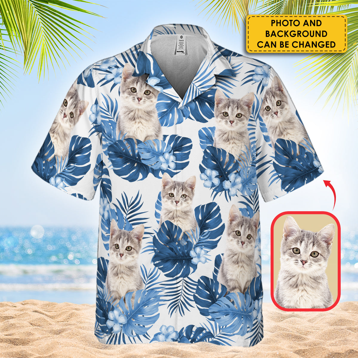 Custom Photo Tropical Style Cat Hawaii Shirt Personalized 
