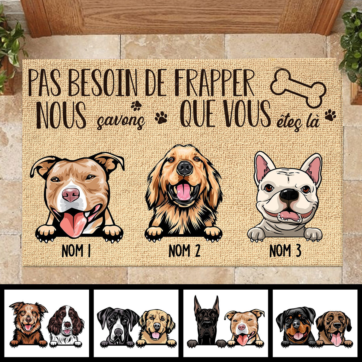 Pas besosin de frapper French - Funny Personalized Dog Decorative Mat.