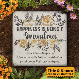 Le bonheur c'est d'être grand-mère - Pierre de jardin personnalisée - Cadeau pour grand-mère et grands-parents
