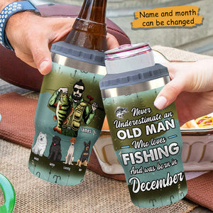 An Old Man Who Loves Fishing - Personalized Can Cooler - Gift For Fishing Dad, Gift For Pet Lovers