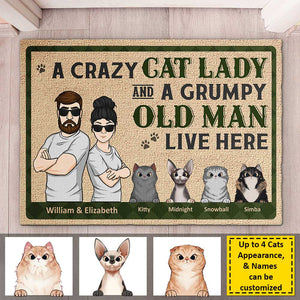 A Crazy Cat Lady And Her Grumpy Old Man Live Here - Home Decor For Couples, Pet Lovers - Personalized Doormat Designed By Lauretta Union