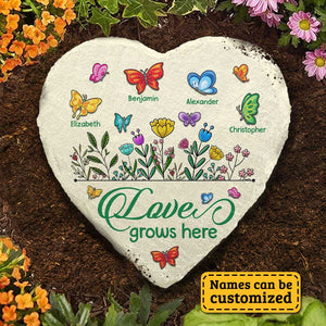 L'amour grandit ici - Pierre de jardin personnalisée - Cadeau pour grand-mère et grands-parents