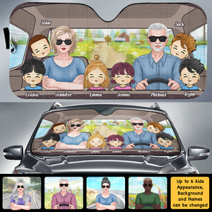 Couple Driving & Kids - Personalized Auto Sunshade - Gift For Couples, Husband Wife