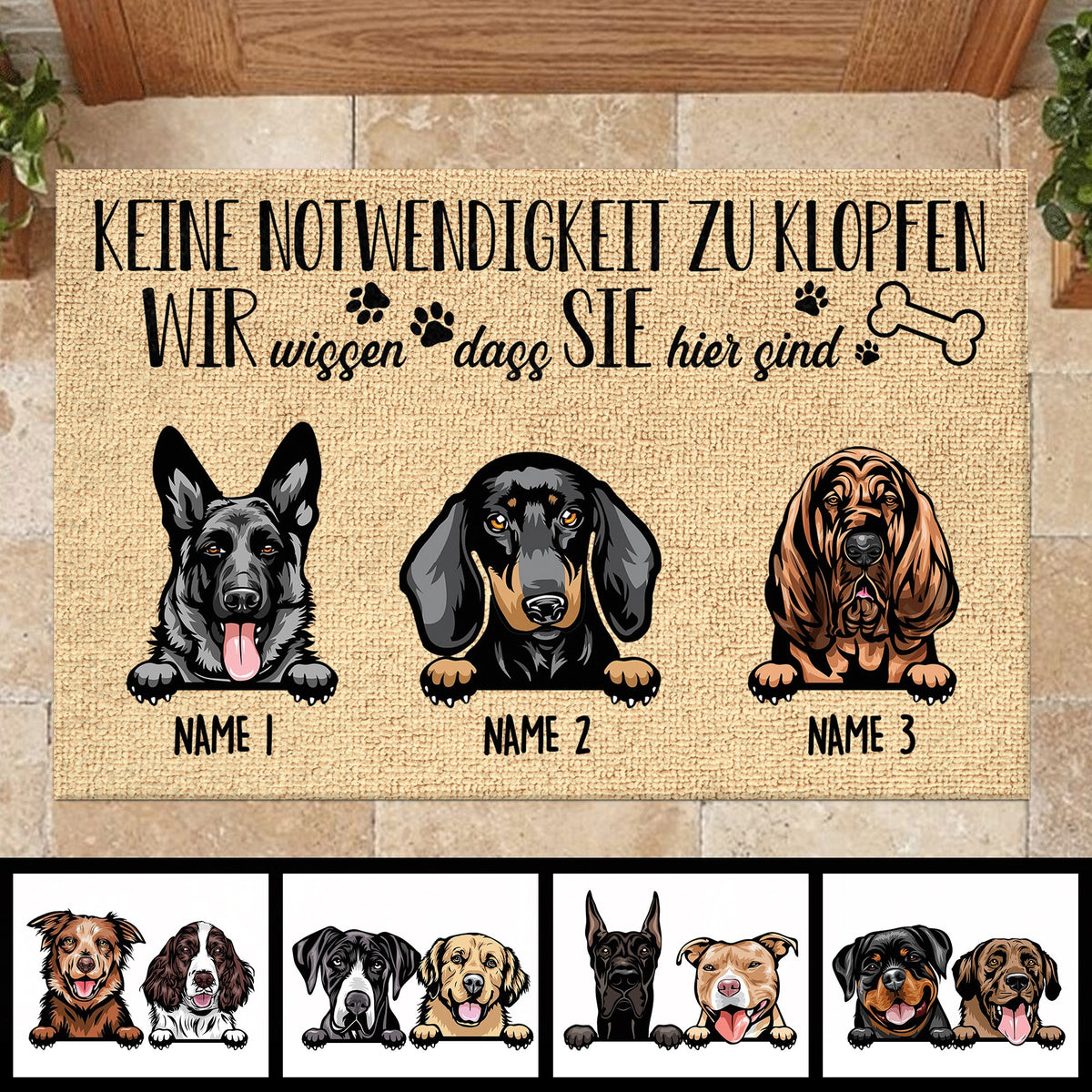 Keine Notwendigkeit Zu Klopfen German - Funny Personalized Dog Decorative Mat.