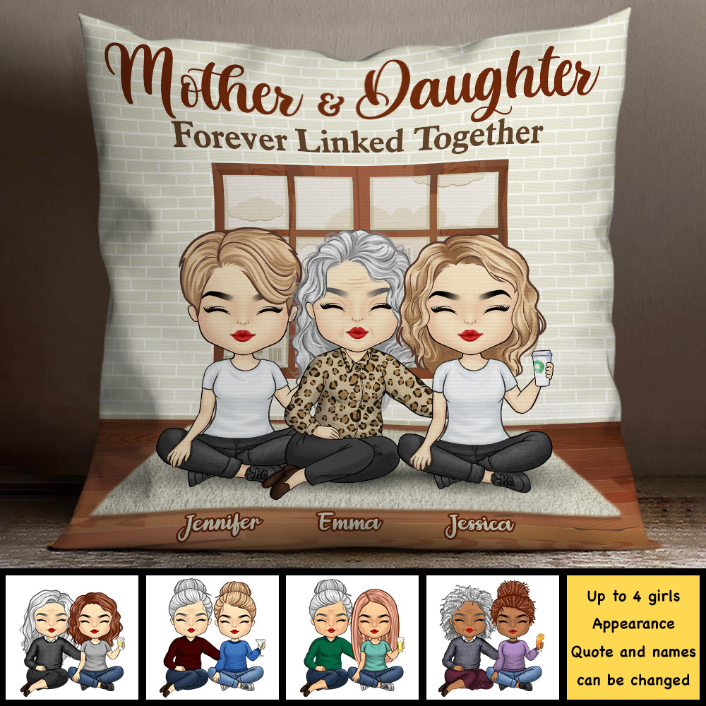 Mother And Daughter Forever Linked Together - Gift For Mom, Personalized Pillow (Insert Included).