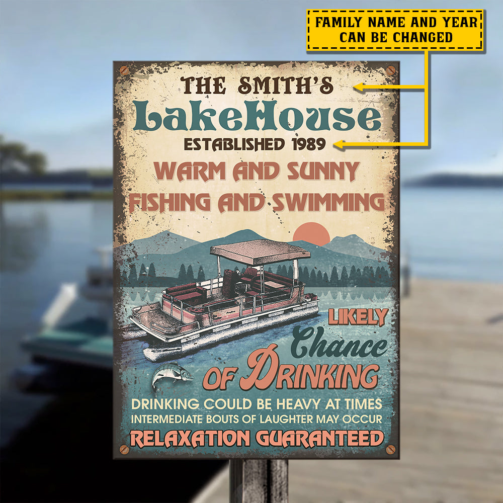 Fishing And Swimming - Relaxation Guaranteed - Personalized Metal Sign.