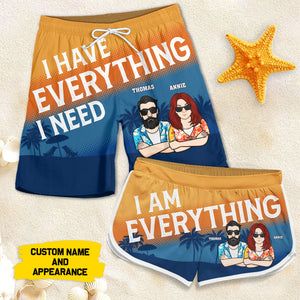 I'm Everything He Need - Personalized Couple Beach Shorts - Gift For Couples, Husband Wife