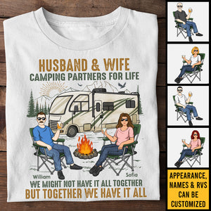 Husband Wife Camping Partners For Life - Personalized Unisex T-shirt, Hoodie, Sweatshirt - Gift For Couple, Husband Wife, Anniversary, Engagement, Wedding, Marriage, Camping Gift