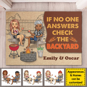 If No One Answers Check The Backyard - Personalized Decorative Mat - Gift For Couples, Husband Wife